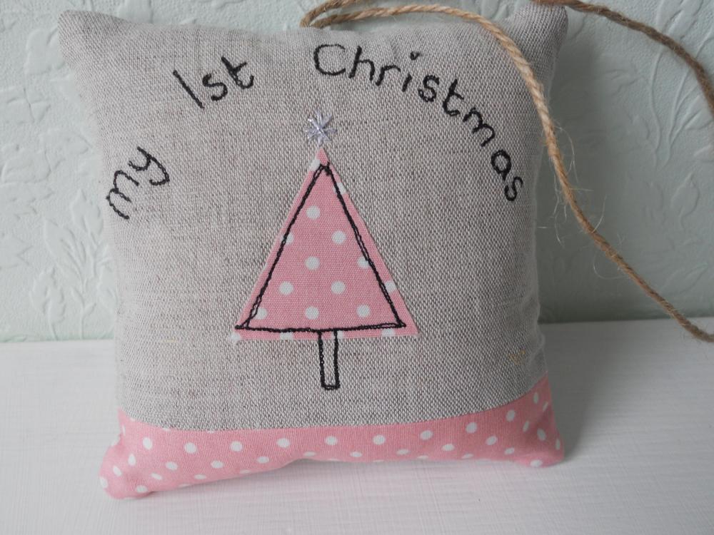 My First Christmas Lavender Scented Mini Hanging Pillow - Pink